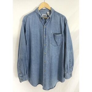 Basic  Editions Denim Shirt Mens Extra Large Tall XLT Long Sleeve Blue Cotton